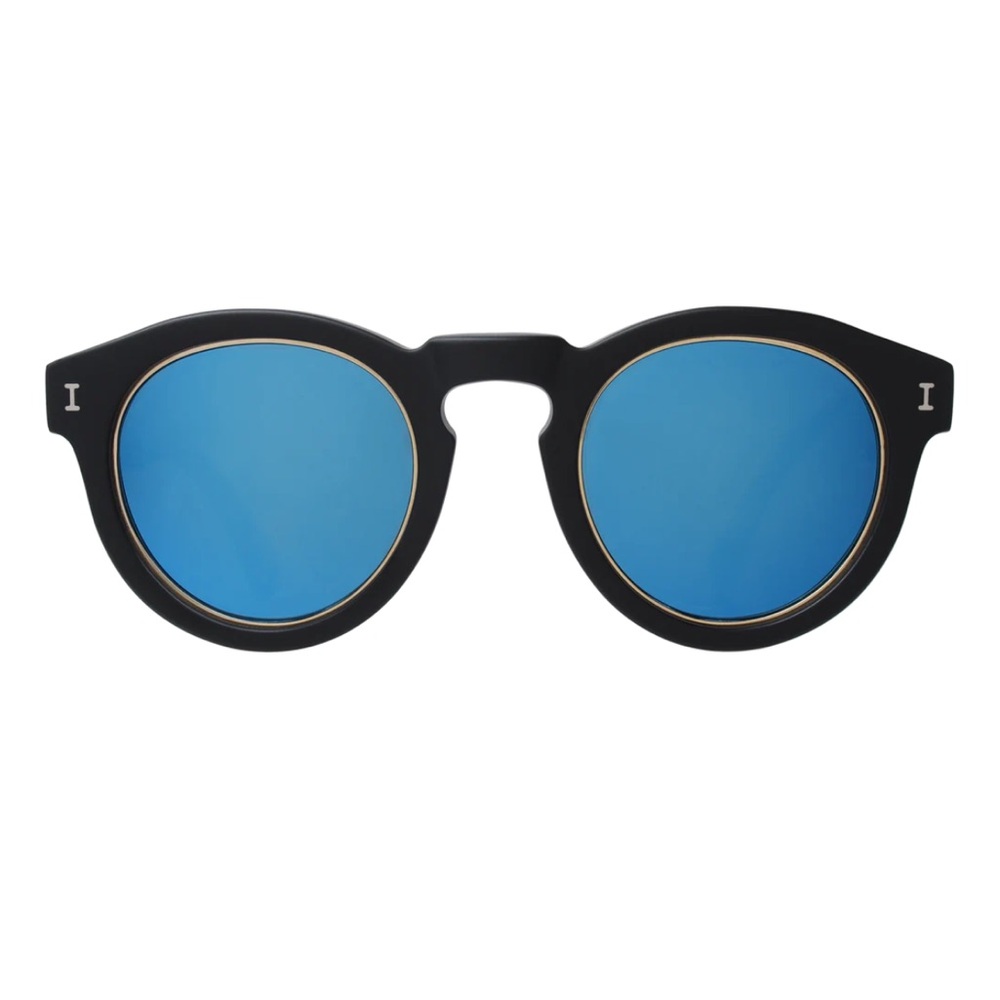 Illesteva Matte Black/Blue Mirror Sunglasses